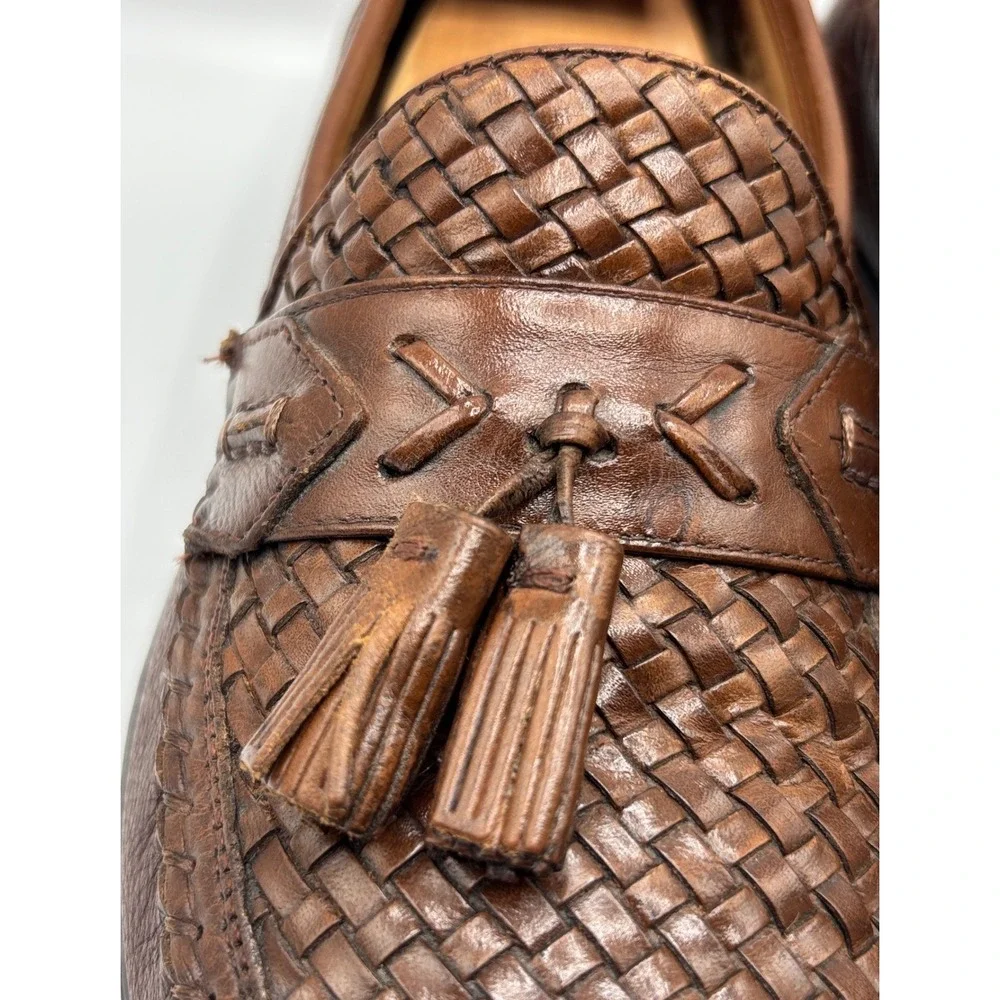 Brass Boot Wellington Classics Men's Brown Woven Leather Tassel Loafers 10.5